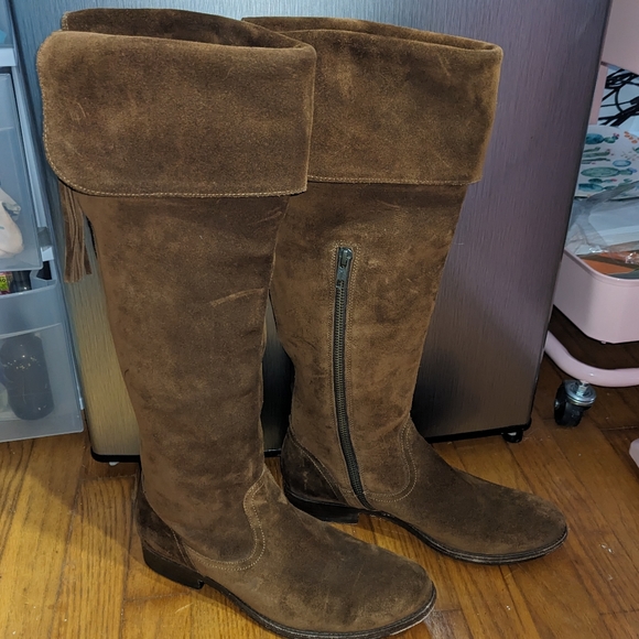 Frye Molly Tassel Tall Brown Suede Leather Boots - Picture 11 of 11